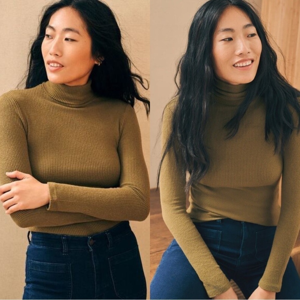 Faherty Legend Ribbed Turtleneck Military Olive - Picture 8 of 8